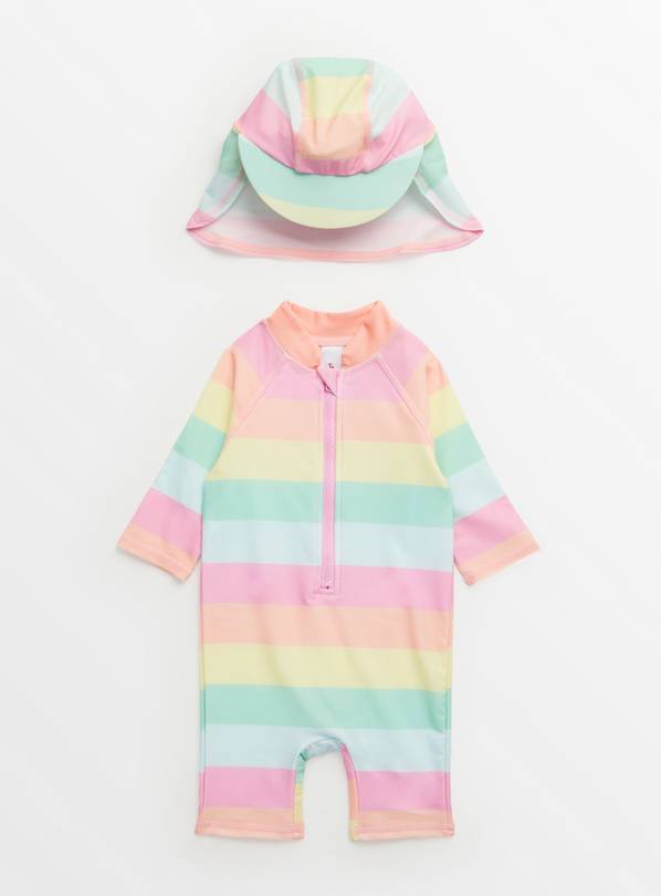 Rainbow Print Swimsuit & Keppi Hat Set  Up to 3 mths